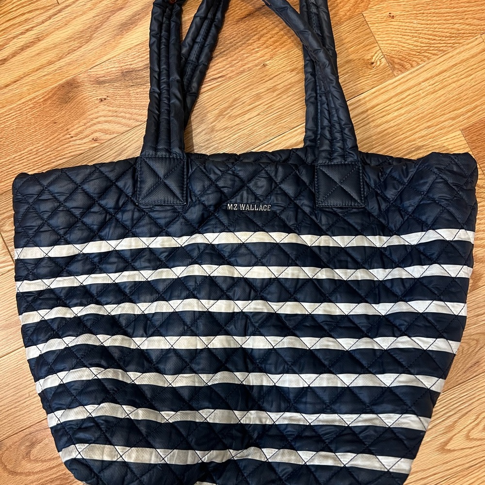 MZ Wallace Navy and Cream Quilted Tote